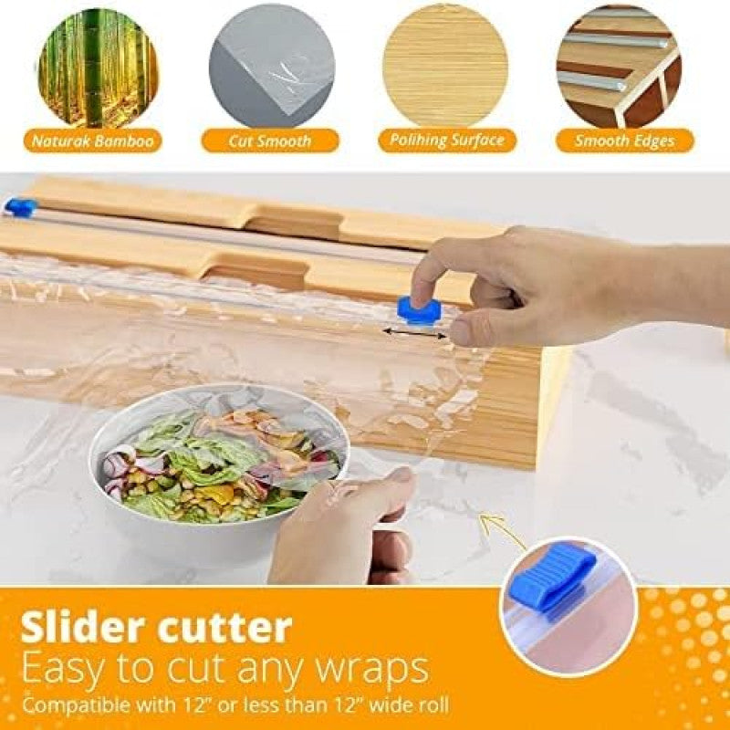 2 in 1 Bamboo Wood Plastic Wrap Dispenser