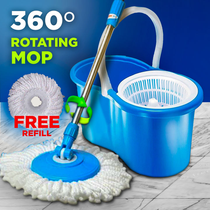 (360 Degree) Magic Spin Mop Plastic Bucket with Stainless Steel Rod