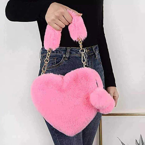 Fluffy Faux Fur Heart Bag