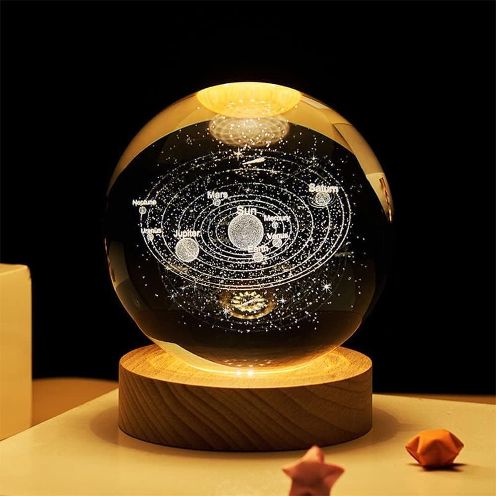 3D Galaxy Crystal Ball Night Light with Wooden Stand