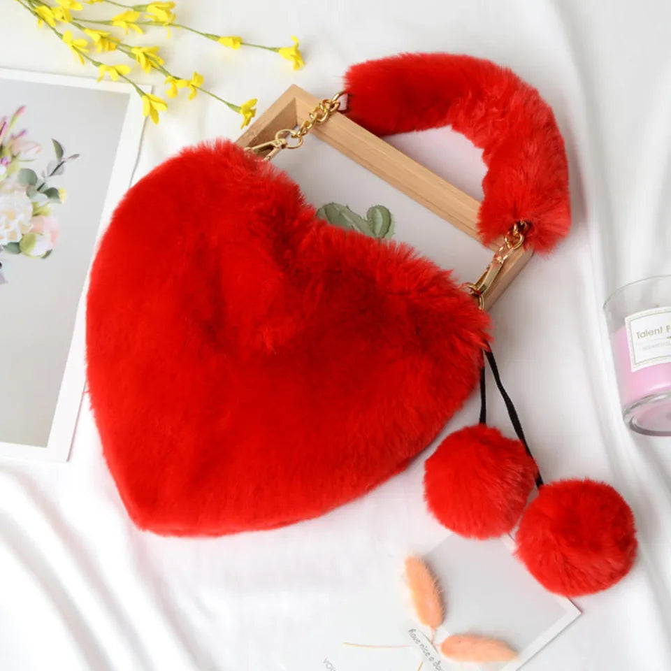 Fluffy Faux Fur Heart Bag