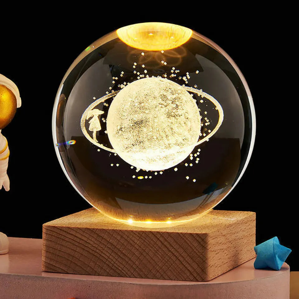 3D Galaxy Crystal Ball Night Light with Wooden Stand