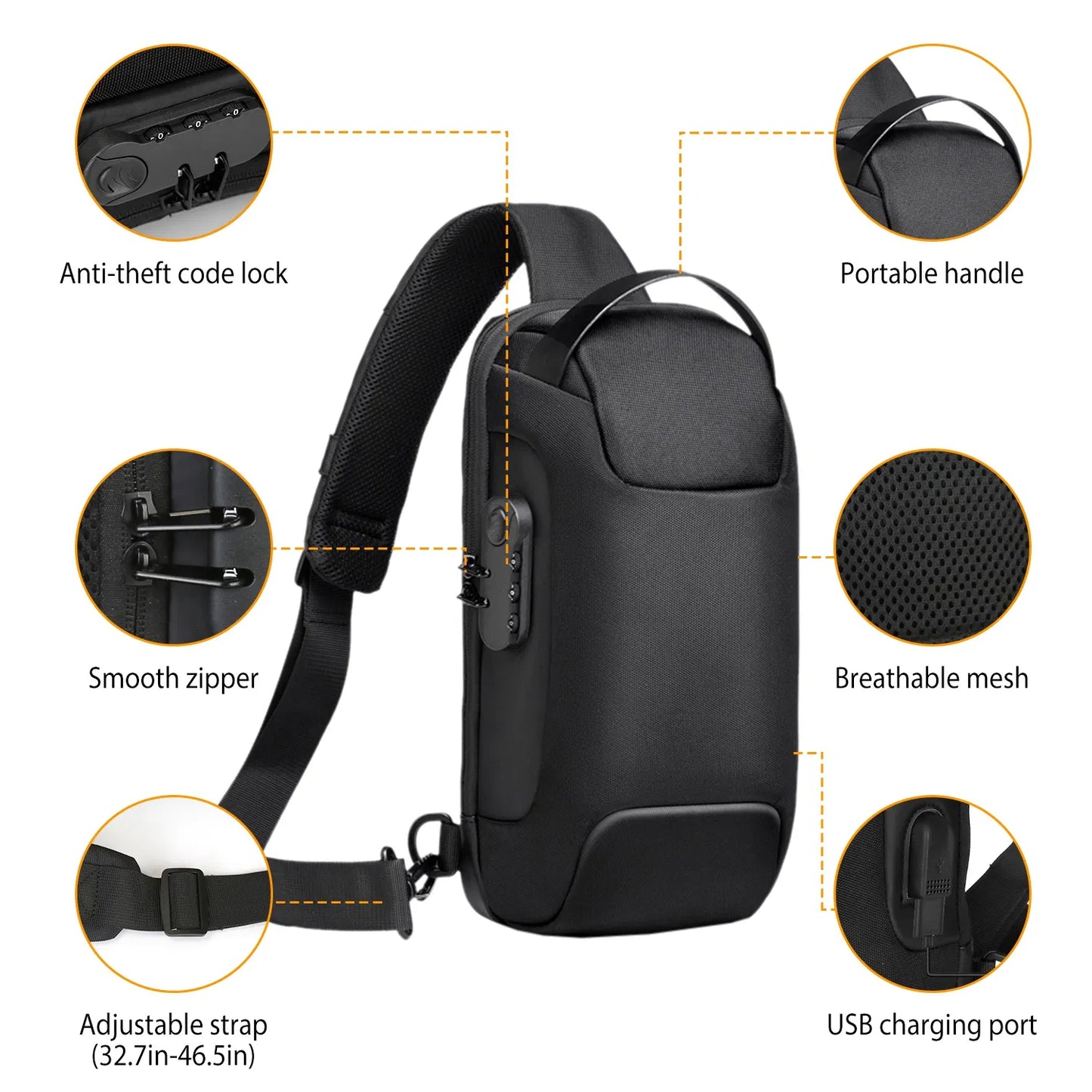 Men Multifunction Anti-theft USB Shoulder Bag