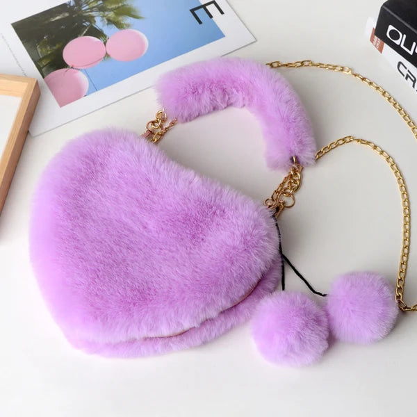 Fluffy Faux Fur Heart Bag