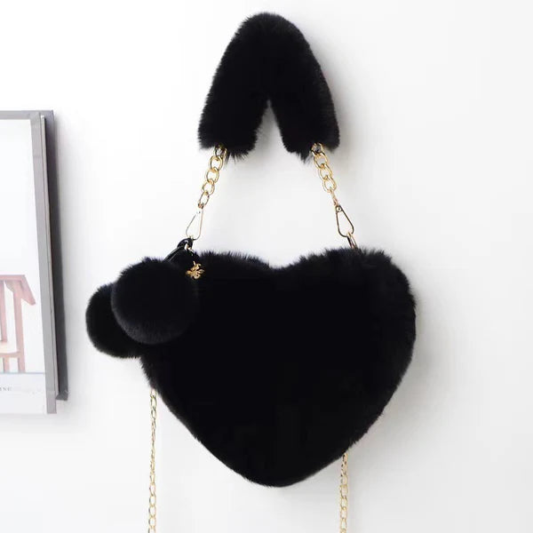 Fluffy Faux Fur Heart Bag