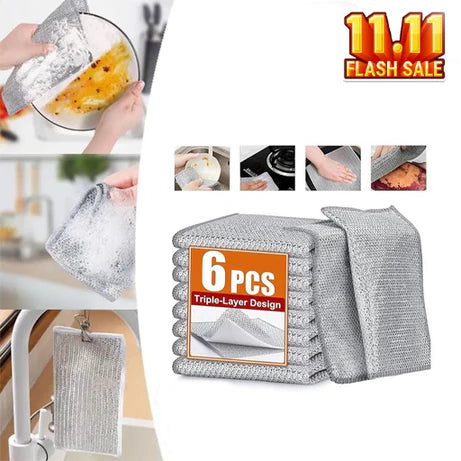 6 Pcs Imported Steel Wire Kitchen Cleaning Cloths